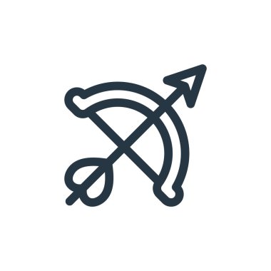 Video oyunu elemanları kavramından okçuluk simgesi vektörü. Okçuluk düzenlenebilir vuruşunun ince çizgisi. Web ve mobil uygulamalarda kullanmak için okçuluk doğrusal işareti, logo, yazdırma ortamı.