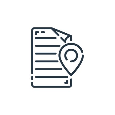 belge konseptinden konum simgesi vektörü. İnce çizgili düzenlenebilir felç çizgisi. Web ve mobil uygulamalarda kullanmak için konum doğrusal işareti, logo, yazdırma ortamı.