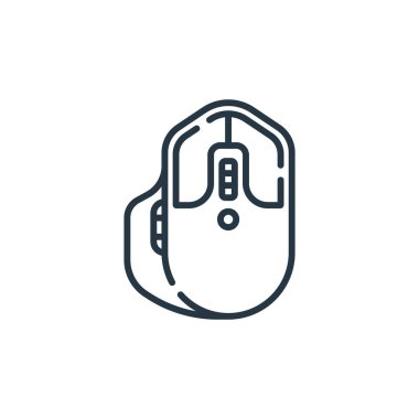 Donanım konseptinden fare simgesi vektörü. Fare inmesinin ince bir çizgisi. Web ve mobil uygulamalarda kullanmak için fare doğrusal işareti, logo, yazdırma ortamı.