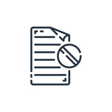 Belge konseptinden simge vektörünü engelledi. İnce çizgili düzenlenebilir felç çizgisi. Web ve mobil uygulamalarda kullanım için engellenmiş doğrusal işaret, logo, yazdırma ortamı.
