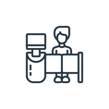 Havaalanı konseptinden giriş simgesi vektörü. Kurgulanabilir giriş vuruşunun ince çizgisi. Web ve mobil uygulamalarda kullanmak için giriş doğrusal işareti, logo, yazdırma ortamı.