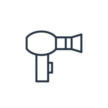 Banyo aksesuarları konseptinden saç kurutma ikonu vektörü. Düzenlenebilir saç kurutma felcinin ince bir çizgisi. Web ve mobil uygulamalarda kullanmak için saç kurutma makinesi doğrusal işareti, logo, yazdırma ortamı.