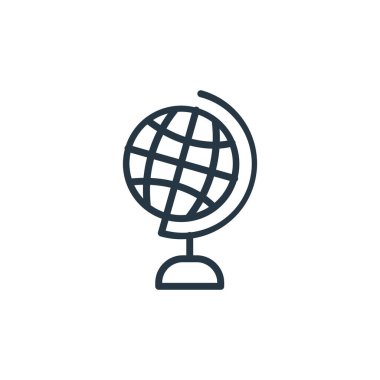 Okul ve eğitim hattı konseptinden küresel ikon vektörü. İnce çizgili düzenlenebilir felç çizgisi. Web ve mobil uygulamalar, logo ve yazdırma ortamlarında kullanmak için yerküre doğrusal işareti.
