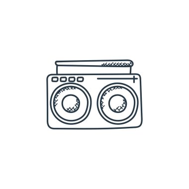 Müzik konseptinden radyo ikonu vektörü. Radyo düzenlenebilir felcin ince bir çizgisi. İnternet ve mobil uygulamalarda kullanmak için radyo doğrusal işareti, logo, yazdırma ortamı.