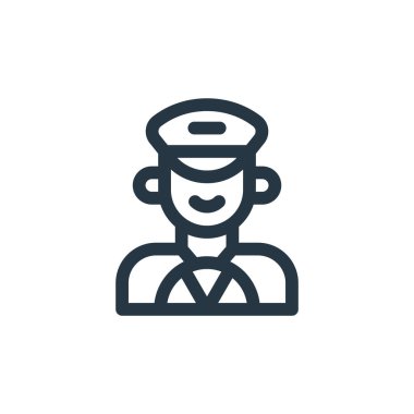 Toplu taşıma konseptinden sürücü simgesi vektörü. Sürücü felcinin ince bir çizgisi. Web ve mobil uygulamalarda kullanmak için sürücü doğrusal işareti, logo, yazdırma ortamı.