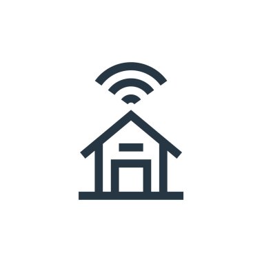 Kablosuz teknoloji konseptinden akıllı ev ikonu vektörü. İnce çizgili, evde düzenlenebilir vuruşlar. Web ve mobil uygulamalarda kullanmak için akıllı ev doğrusal işareti, logo, yazdırma ortamı.