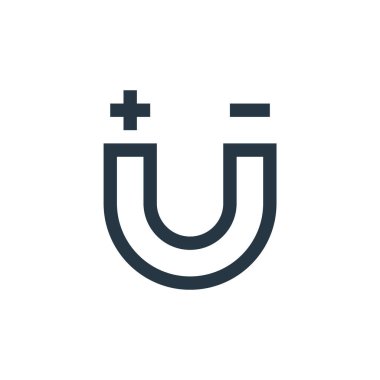 Bilim konseptindeki u mıknatıs simgesi vektörü. Mıknatıs darbesinin ince bir çizgisi. Web ve mobil uygulamalarda kullanmak için u mıknatıs doğrusal işareti, logo, yazdırma ortamı.