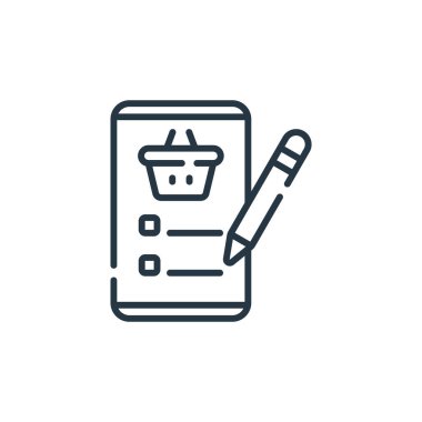 Süpermarket konseptinden bir ikon vektörü. Düzenlenebilir felç listesinin ince bir çizgisi. Web ve mobil uygulamalarda kullanmak için alışveriş listesi doğrusal işareti, logo, yazdırma ortamı.