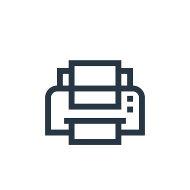 Grafik tasarım konseptinden yazıcı simgesi vektörü. Yazıcının düzenlenebilir vuruşunun ince çizgisi. Web ve mobil uygulamalarda kullanmak için yazıcı doğrusal işareti, logo, yazdırma ortamı.