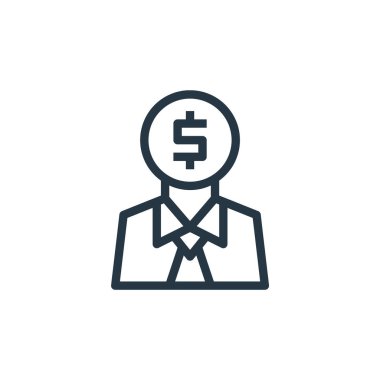 İşletme parası ve iletişim konseptinden simge vektörü. Düzenlenebilir broker vuruşunun ince çizgisi. Web ve mobil uygulamalarda kullanmak için broker doğrusal işareti, logo, yazdırma ortamı.