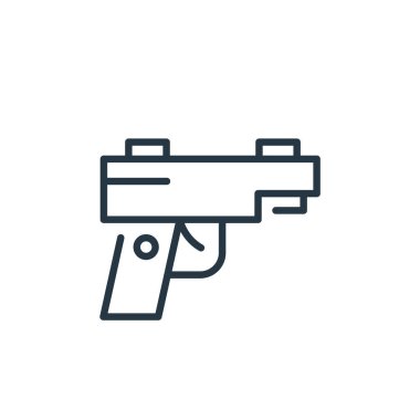 Spor konseptinden silah ikonu vektörü. Silah düzenlenebilir vuruşun ince çizgisi. ağ ve mobil uygulamalarda kullanmak için silah doğrusal işareti, logo, yazdırma ortamı.