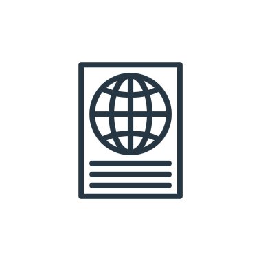 Seyahat konseptinden pasaport ikonu vektörü. Pasaport düzenlenebilir felcin ince bir çizgisi. Web ve mobil uygulamalarda kullanmak için pasaport doğrusal işareti, logo, yazdırma ortamı.