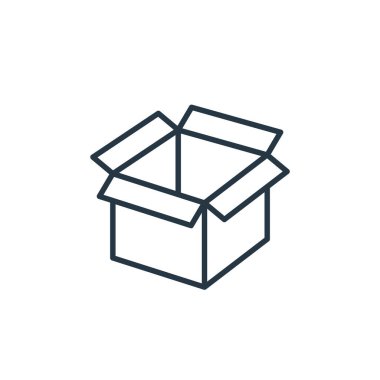 e ticaret konseptindeki kutu simgesi vektörü. İnce çizgili düzenlenebilir felç çizgisi. Web ve mobil uygulamalarda kullanmak için kutucuk doğrusal işareti, logo, yazdırma ortamı.