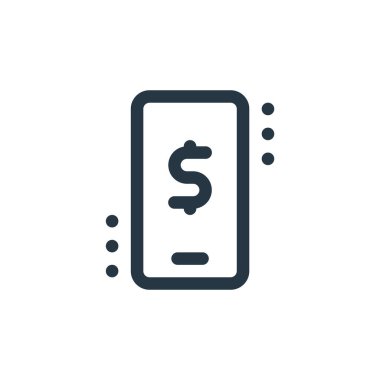 Fintech konseptinden mobil bankacılık ikonu vektörü. Düzenlenebilir mobil bankacılık vuruşunun ince çizgisi. Web ve mobil uygulamalarda kullanmak için mobil bankacılık doğrusal işareti, logo, yazdırma ortamı.