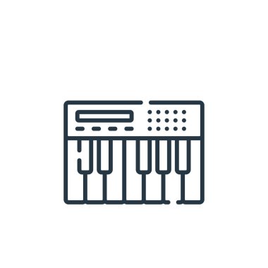 Rock 'n Roll konseptinden klavye ikonu vektörü. Düzenlenebilir vuruşun ince çizgisi. Web ve mobil uygulamalarda kullanmak için klavye doğrusal işareti, logo, yazdırma ortamı.
