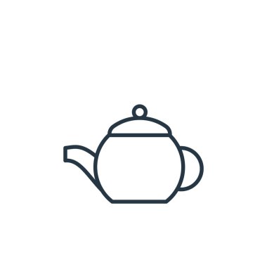 Mutfak konseptindeki çaydanlık ikonu vektörü. Kurgulanabilir çaydanlık vuruşunun ince bir çizgisi. Web ve mobil uygulamalarda kullanmak için çaydanlık doğrusal işareti, logo, yazdırma ortamı.
