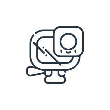 Macera konseptinden aksiyon kamerası ikonu vektörü. Düzenlenebilir kamera darbesinin ince bir çizgisi. Web ve mobil uygulamalarda kullanmak için aksiyon kamerası doğrusal işareti, logo, yazdırma ortamı.