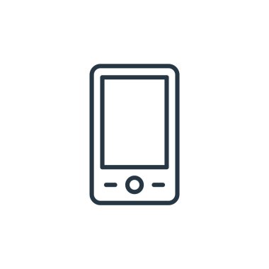 Akıllı cihazlar kavramından akıllı telefon simgesi vektörü. Düzenlenebilir akıllı telefon vuruşunun ince bir çizgisi. Web ve mobil uygulamalarda kullanmak için akıllı telefon doğrusal işareti, logo, yazdırma ortamı.