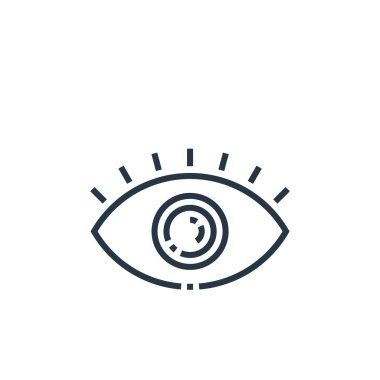Fotoğraf konseptindeki göz ikonu vektörü. Göz felcinin ince bir çizgisi. Web ve mobil uygulamalarda kullanmak için göz doğrusal işareti, logo, yazdırma ortamı.