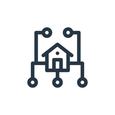 akıllı ev konseptinden ev ağ simgesi vektörü. Ev ağındaki düzenlenebilir felcin ince bir çizgisi. Web ve mobil uygulamalarda kullanmak için ev ağı doğrusal işareti, logo, yazdırma ortamı.
