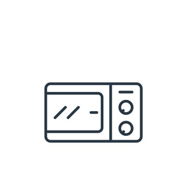 Mutfak konseptinden mikrodalga fırın ikonu vektörü. Mikrodalga fırının düzenlenebilir vuruşunun ince çizgisi. Web ve mobil uygulamalarda kullanmak için mikrodalga fırın doğrusal işareti, logo, yazdırma ortamı.