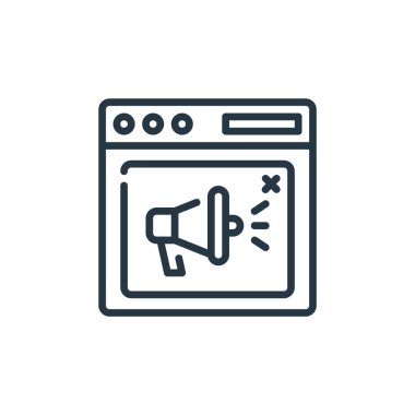 Seo ve Pazarlama konseptinden ikon vektörü reklamı. Reklam amaçlı düzenlenebilir vuruşların ince çizgisi. Web ve mobil uygulamalar, logo ve yazdırma ortamlarında kullanım için doğrusal reklam işareti.