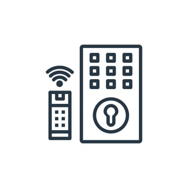 İnternet konseptinden akıllı kilit ikonu vektörü. Düzenlenebilir akıllı kilit vuruşunun ince bir çizgisi. Web ve mobil uygulamalarda kullanmak için akıllı kilit doğrusal işareti, logo, yazdırma ortamı.