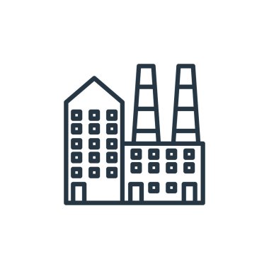 Bina konseptinden fabrika ikonu vektörü. İnce çizgili, düzenlenebilir felç çizgisi. Web ve mobil uygulamalarda kullanmak için fabrika doğrusal işareti, logo, yazdırma ortamı.