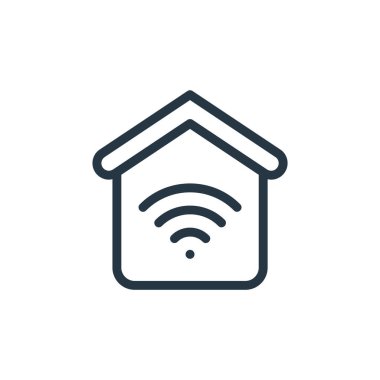 Akıllı kavramlardan kablosuz ağ ikonu vektörü. Kablosuz internet felcinin ince bir çizgisi. Web ve mobil uygulamalarda kullanmak için wifi doğrusal işareti, logo, yazdırma ortamı.