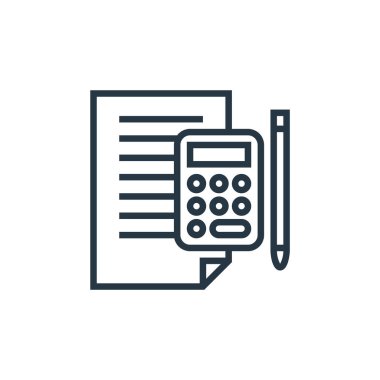 Bankacılık konseptindeki muhasebe ikonu vektörü. İnce çizgili muhasebe çizelgesi. Web ve mobil uygulamalarda kullanım için doğrusal muhasebe işareti, logo, yazdırma ortamı.