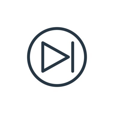 İletişim ve medya konseptinden sonraki simge vektörü. Bir sonraki düzenlenebilir felcin ince bir çizgisi. Web ve mobil uygulamalarda kullanmak için bir sonraki doğrusal işaret, logo, yazdırma ortamı.