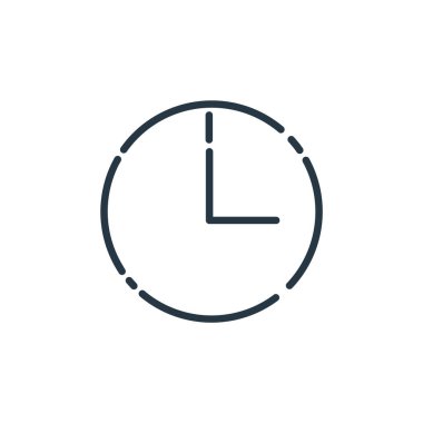 Kullanıcı arayüzü kavramından zaman simgesi vektörü. Zaman düzenlenebilir felcin ince bir çizgisi. Web ve mobil uygulamalarda kullanmak için zaman doğrusal işareti, logo, yazdırma ortamı.