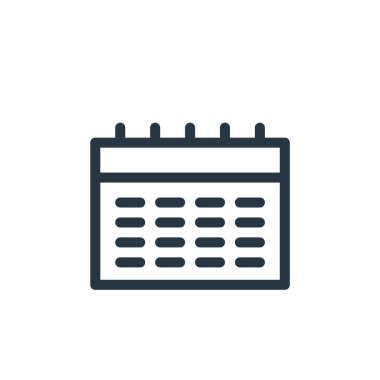 Eğitim konseptindeki takvim ikonu vektörü. Takvim düzenlenebilir vuruşunun ince çizgisi. Web ve mobil uygulamalarda kullanmak için takvim doğrusal işareti, logo, yazdırma ortamı.