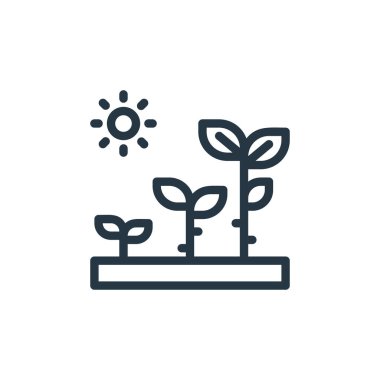 Ekoloji çizgisi konseptindeki büyüme ikonu vektörü. İnce çizgili düzenlenebilir felç çizgisi. Web ve mobil uygulamalarda kullanmak için büyüme doğrusal işareti, logo, yazdırma ortamı.