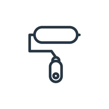 Araç gereç konseptinden boya silindiri vektörü. Boyanın düzenlenebilir darbesinin ince bir çizgisi. Web ve mobil uygulamalar, logo ve yazdırma ortamlarında kullanmak için boya silindirli doğrusal işaret.