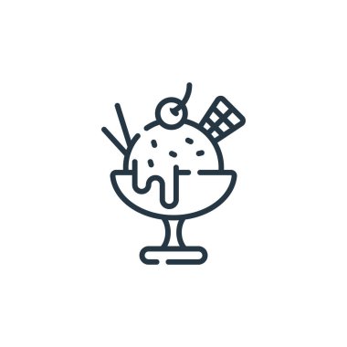 Tatlı ve şeker konseptinden dondurma ikonu vektörü. Düzenlenebilir dondurma felcinin ince bir çizgisi. Web ve mobil uygulamalarda kullanmak için dondurma doğrusal işareti, logo, yazdırma ortamı.