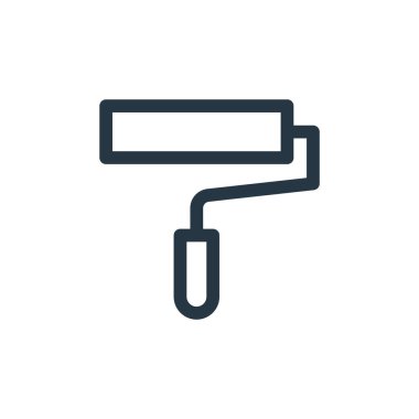 Grafik tasarım konseptinden boya silindirli ikon vektörü. Boyanın düzenlenebilir darbesinin ince bir çizgisi. Web ve mobil uygulamalar, logo ve yazdırma ortamlarında kullanmak için boya silindirli doğrusal işaret.