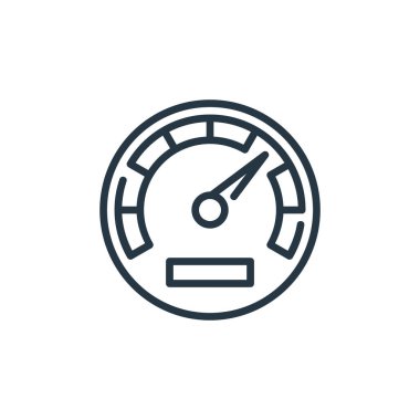 Seo ve pazarlama konseptinden hız göstergesi vektörü. Hız göstergesi düzenlenebilir felcin ince çizgisi. Web ve mobil uygulamalar, logo ve yazdırma ortamlarında kullanmak için hız ölçer doğrusal işareti.