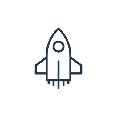 Roket ikon vektörü, evren kavramından. İnce çizgili, düzenlenebilir roket darbesi çizgisi. Web ve mobil uygulamalarda kullanmak için roket doğrusal işareti, logo, yazdırma ortamı.