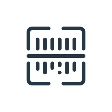 Kullanıcı arayüzü kavramından barkod tarayıcı simgesi vektörü. Düzenlenebilir barkod tarayıcısının ince çizgisi. Web ve mobil uygulamalarda kullanmak için barkod tarayıcı doğrusal işareti, logo, yazdırma ortamı.