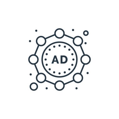 Strateji konseptinden reklam ikonu vektörü. Reklam amaçlı düzenlenebilir vuruşların ince çizgisi. Web ve mobil uygulamalar, logo ve yazdırma ortamlarında kullanım için doğrusal reklam işareti.