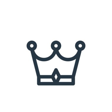 Video oyunu elemanları kavramından taç simgesi vektörü. Tacı düzenlenebilir vuruşun ince bir çizgisi. Web ve mobil uygulamalarda kullanmak için taçlandırılmış doğrusal işaret, logo, yazdırma ortamı.