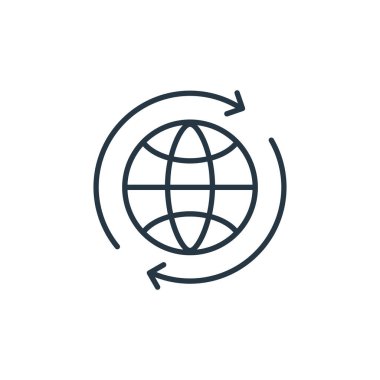 İletişim konseptinden dünya çapında ikon vektörü. Dünya çapında düzenlenebilir felcin ince bir çizgisi. İnternet ve mobil uygulamalarda kullanım için dünya çapında doğrusal işaret, logo, yazdırma ortamları.