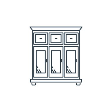 Ev konseptinden dolap ikonu taşıyıcısı. Dolap düzenlenebilir darbenin ince bir çizgisi. Web ve mobil uygulamalarda kullanmak için dolap doğrusal işareti, logo, yazdırma ortamı.
