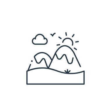 Toprak Ana konseptinden dağ ikonu taşıyıcısı. Düzenlenebilir dağ vuruşunun ince çizgisi. Web ve mobil uygulamalarda kullanmak için dağ doğrusal işareti, logo, yazdırma ortamı.