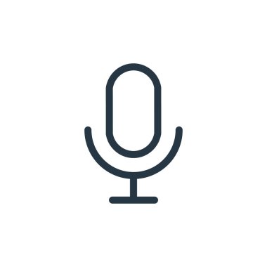 Medya konseptinden mikrofon ikonu vektörü. Düzenlenebilir mikrofon felcinin ince bir çizgisi. Web ve mobil uygulamalarda kullanmak için mikrofon doğrusal işareti, logo, yazdırma ortamı.