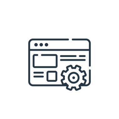 Programlama konseptinden ayar simgesi vektörü. Düzenlenebilir inme ayarlarının ince çizgisi. Web ve mobil uygulamalar, logo ve yazdırma ortamlarında kullanım için doğrusal imza ayarları.