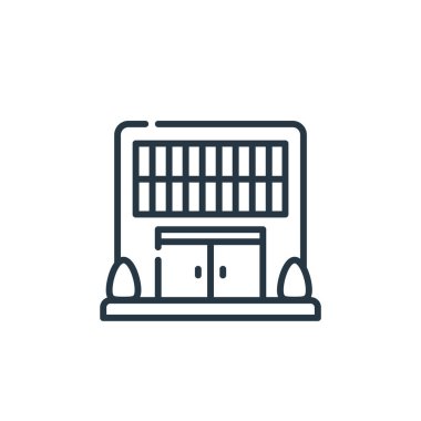 Müze konseptinden müze ikonu vektörü. Müze düzenlenebilir vuruşunun ince bir çizgisi. Web ve mobil uygulamalarda kullanım için müze doğrusal işareti, logo, yazdırma ortamı.