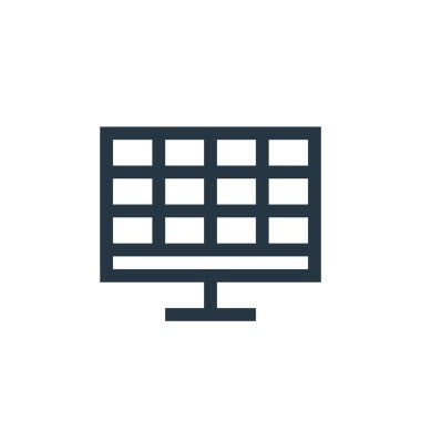 Kablosuz teknoloji kavramından güneş paneli ikon vektörü. Güneş panelinin düzenlenebilir vuruşunun ince çizgisi. Web ve mobil uygulamalarda kullanmak için güneş paneli doğrusal işareti, logo, yazdırma ortamı.