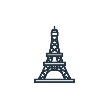 Eiffel kulesi konseptinden ikon vektörü. Eyfel Kulesi 'nin düzenlenebilir vuruşunun ince bir çizgisi. Web ve mobil uygulamalarda kullanmak için Eyfel kulesi doğrusal işareti, logo, yazdırma ortamı.